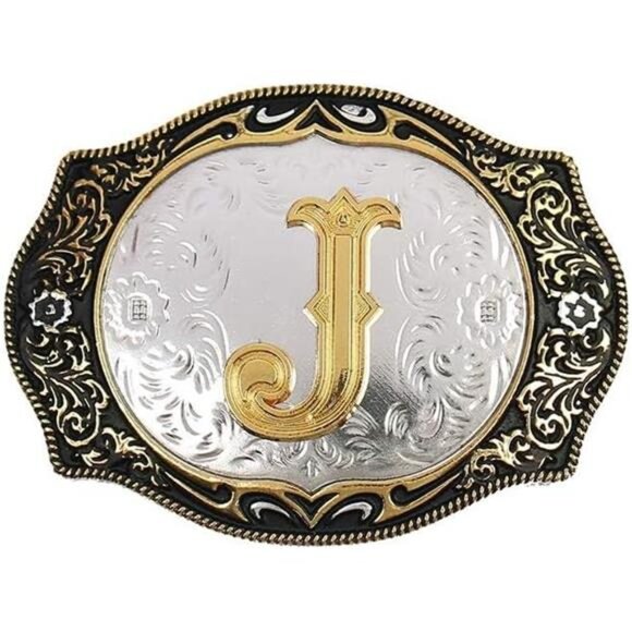 Western Belt Buckle Initial Letters ABCDMRJ to Z Cowboy Rodeo Small Gold Belt - Picture 7 of 7
